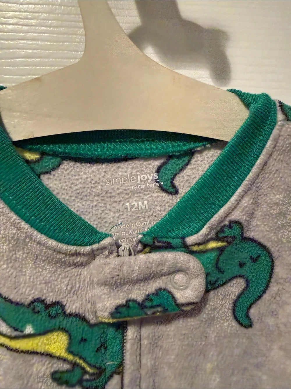 Carters Gray Fleece Green Alligator Print One-Piece Footed Zip-Up Pajamas 12M